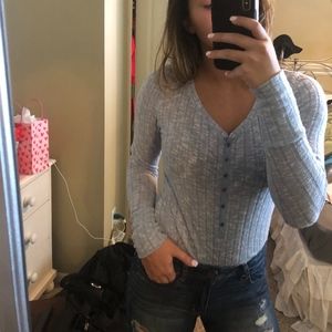 Long sleeve button up v neck